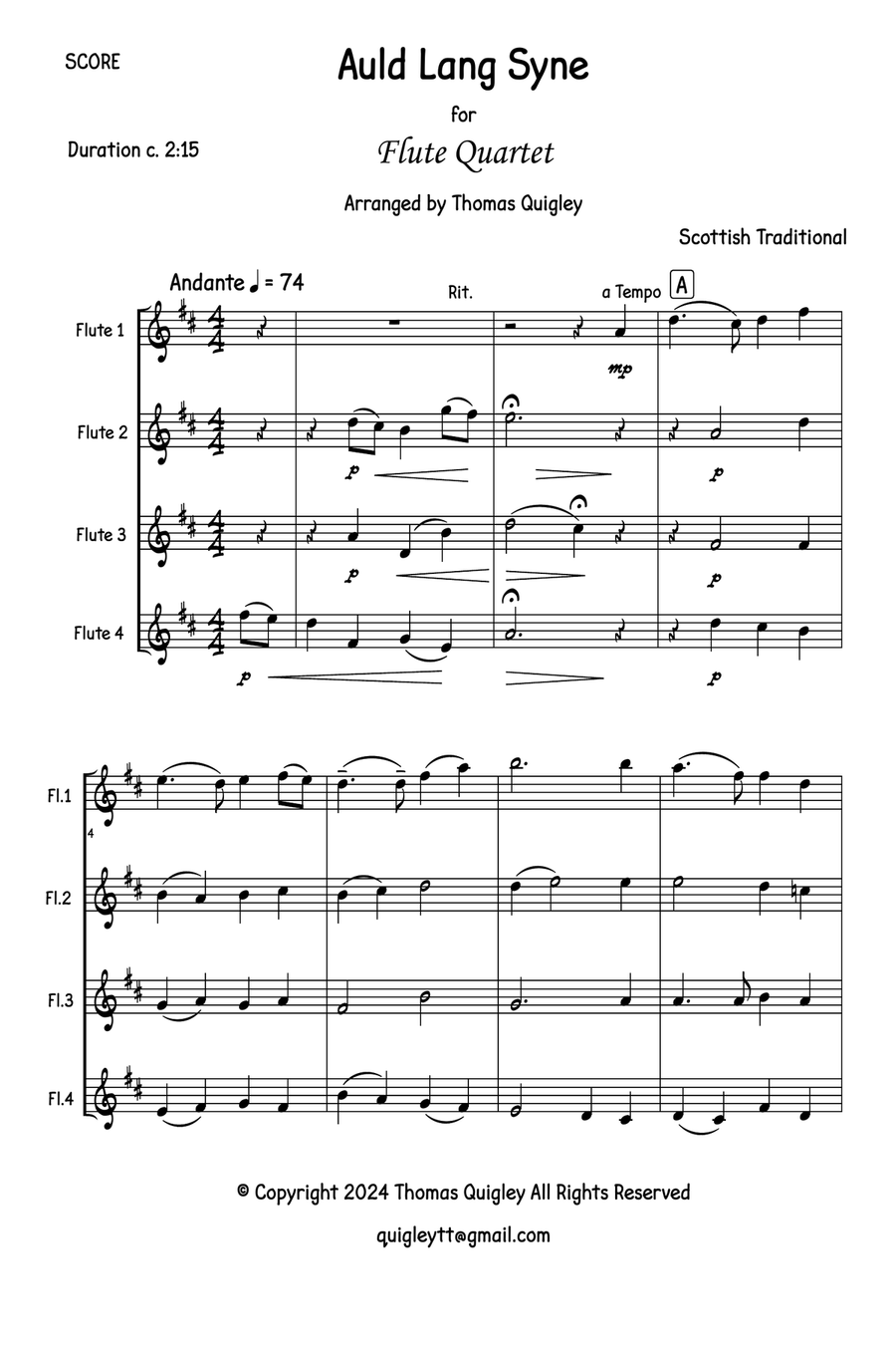 Auld Lang Syne Flute Quartet scores gallery preview page 2