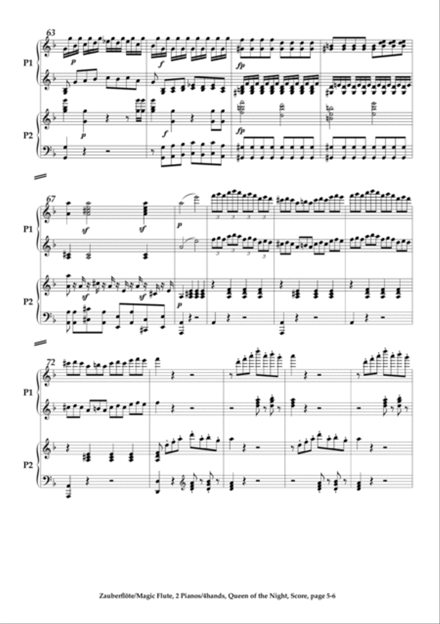 Magic Flute / Zauberflöte: Queen of the Night (Revenge Aria) / Königin der Nacht (Rachearie) 2 Pianos, 4-Hands scores gallery preview page 5