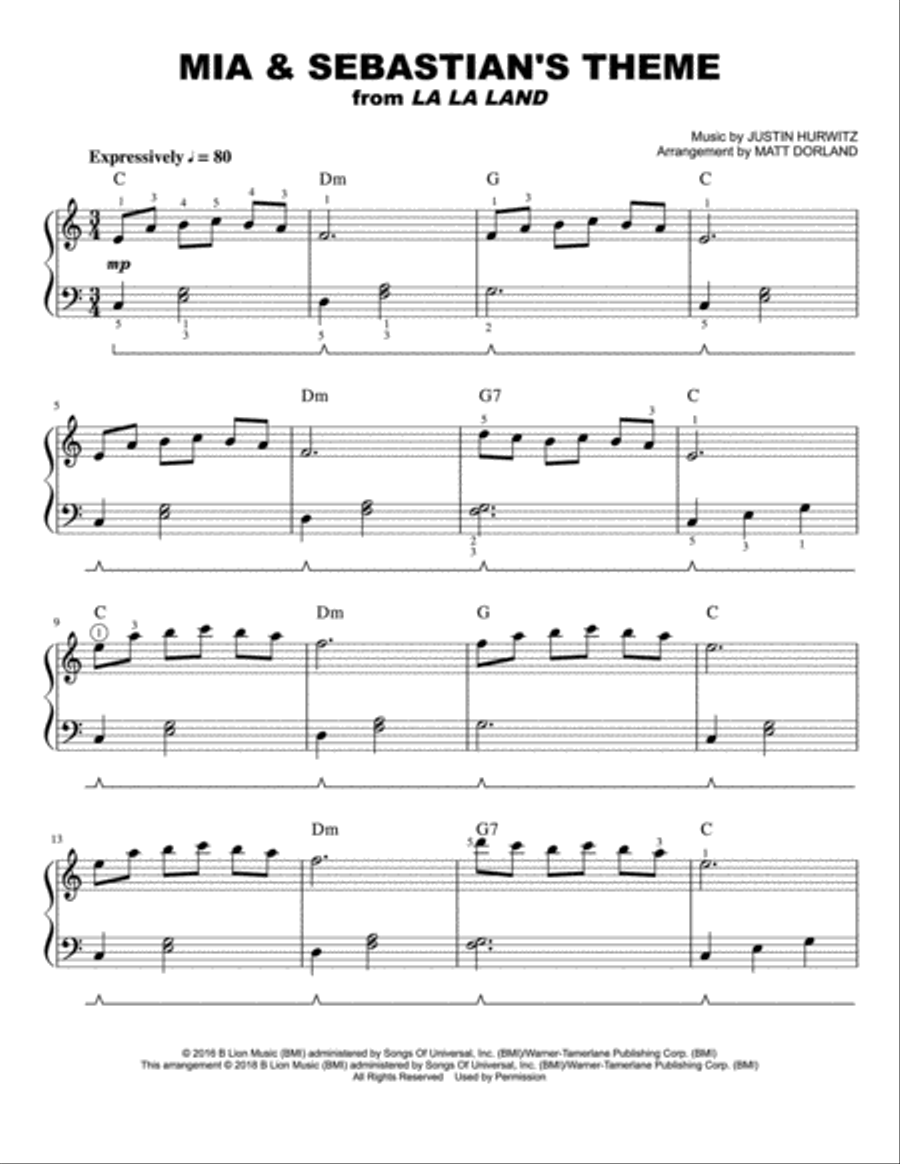 Mia & Sebastian's Theme Easy Piano scores gallery preview page 1