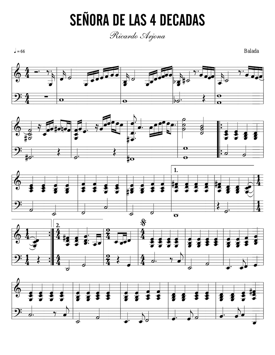 Senora De Las Cuatro Decadas Easy Piano scores gallery preview page 1