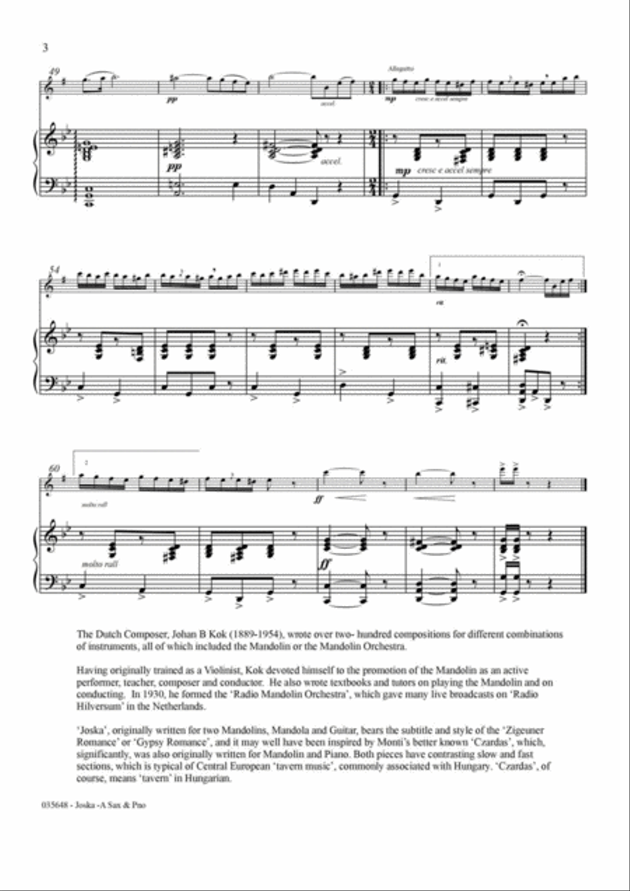JOSKA: A GYPSY ROMANCE – ALTO SAXOPHONE & PIANO Alto Saxophone scores gallery preview page 4