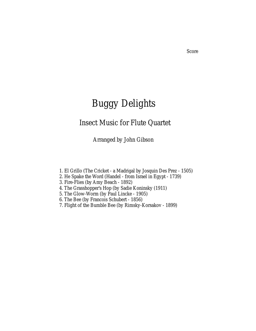 Buggy Delights, Insect Music for Flute Quartet - Score Only