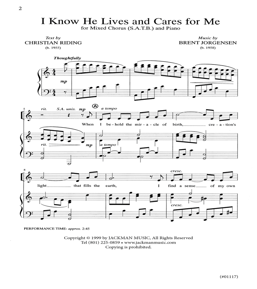 I Know He Lives and Cares for Me - SATB 4-Part scores gallery preview page 2