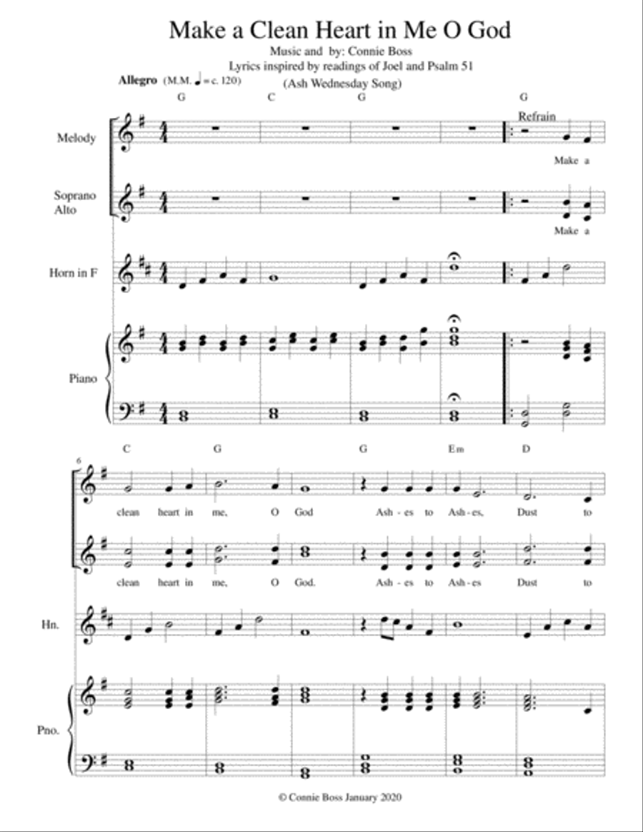 Make a Clean Heart in Me O God - French Horn in F trio and piano Small Ensemble scores gallery preview page 1
