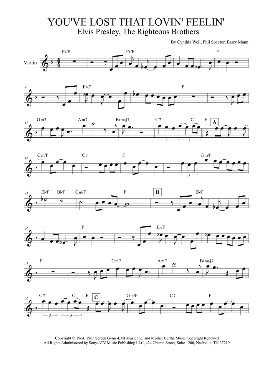 You've Lost That Lovin' Feelin' Violin Solo scores gallery preview page 1