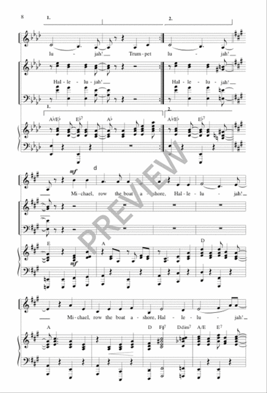 Michael, Row the Boat Ashore 4-Part scores gallery preview page 8
