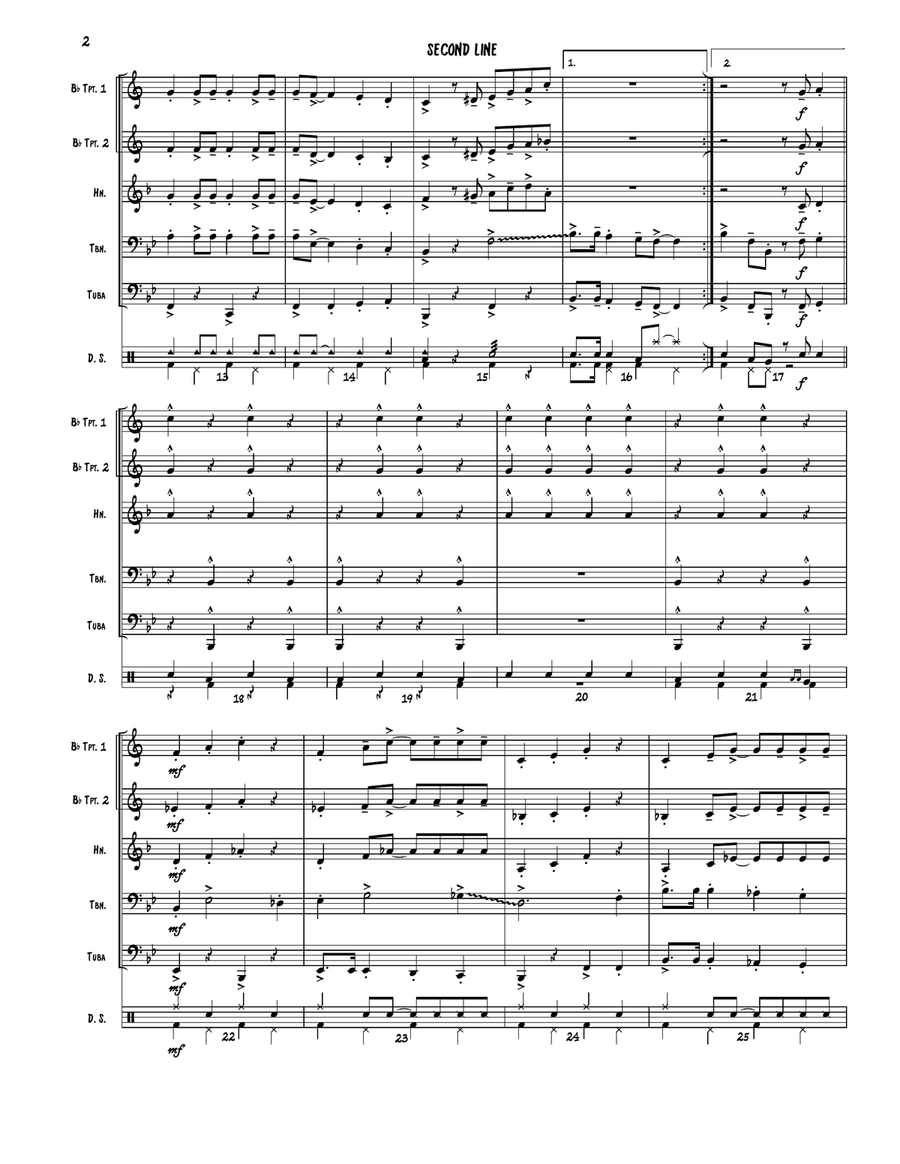 SECOND LINE - Brass Quintet - New Orleans Parade Music Brass Quintet scores gallery preview page 2