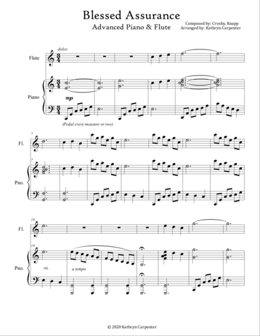 Blessed Assurance (Advanced Piano & Flute) Flute Solo scores gallery preview page 2