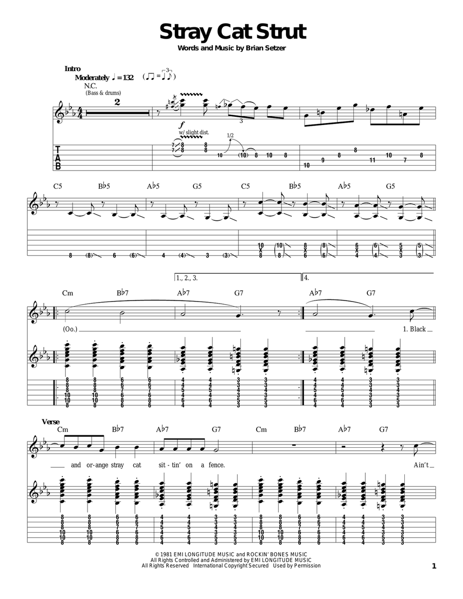 Stray Cat Strut Acoustic Guitar scores gallery preview page 1