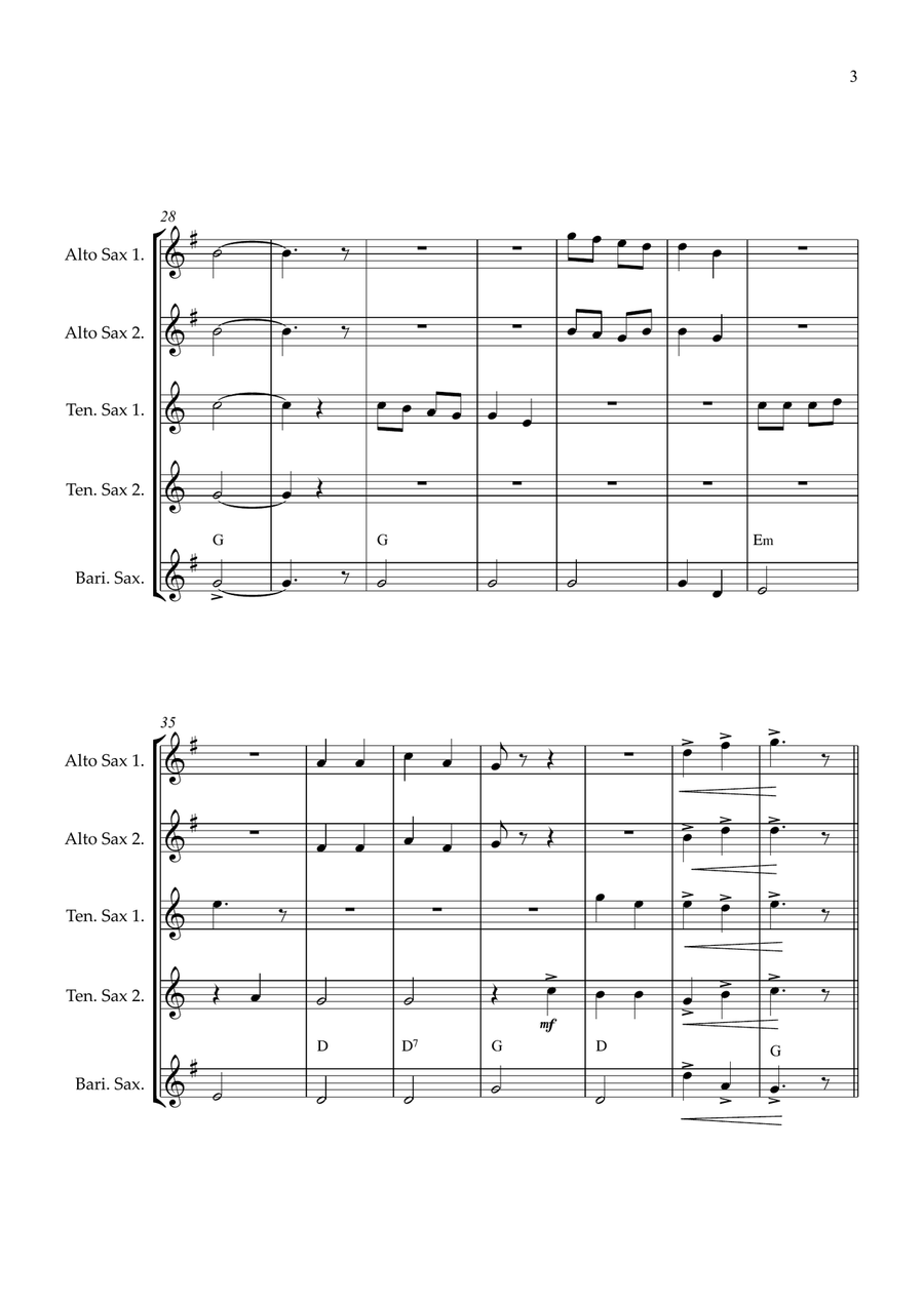 Joy To The World Sax quintet easy beginner Saxophone Quintet scores gallery preview page 3