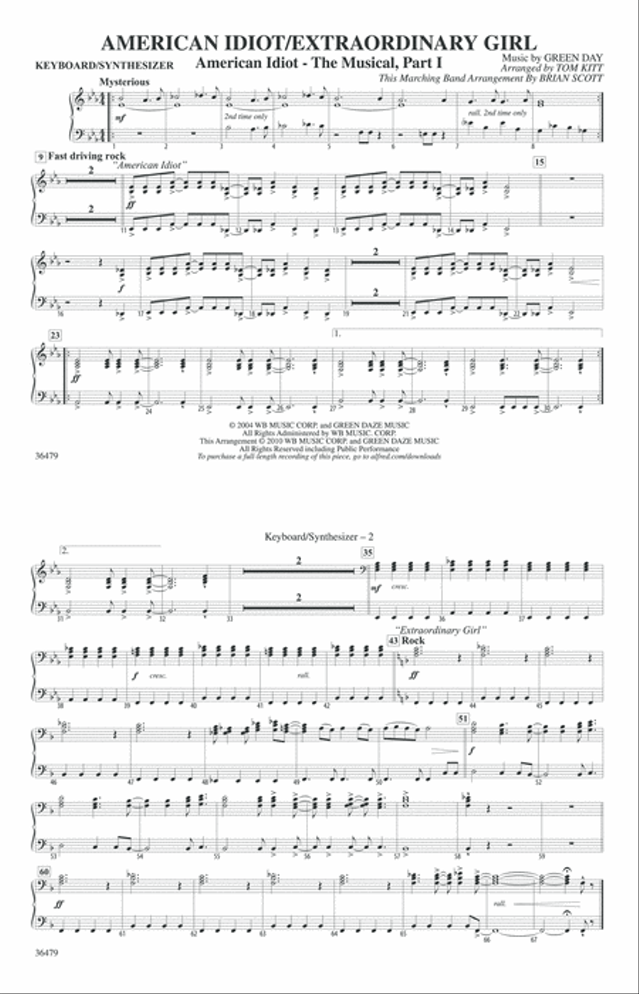American Idiot / Extraordinary Girl: Keyboard/Synthesizer Marching Band scores gallery preview page 1