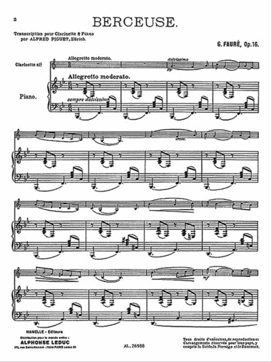Berceuse Op.16 (clarinet & Piano) Clarinet Solo scores gallery preview page 2