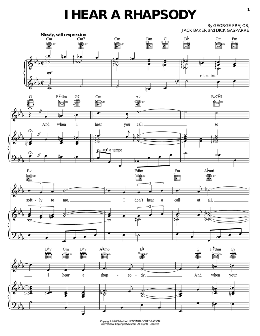 I Hear A Rhapsody I Hear A Rhapsody Piano, Vocal, Guitar scores gallery preview page 1