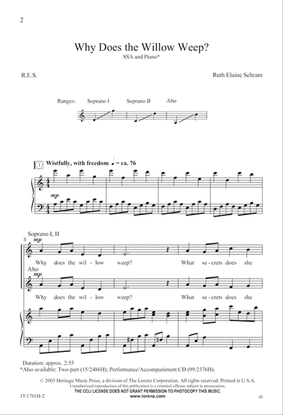 Why Does the Willow Weep? SSA scores gallery preview page 2