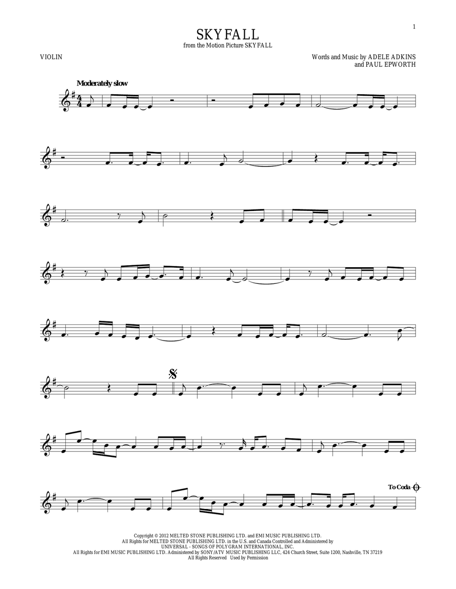 Skyfall by Adele Violin Solo - Digital Sheet Music
