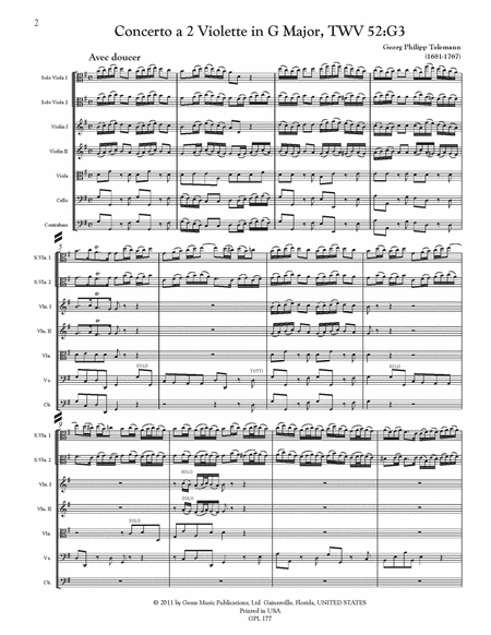 Concerto in G major, TWV 52:G3 for 2 Solo Violette, 2 Violini, Viola et Basse