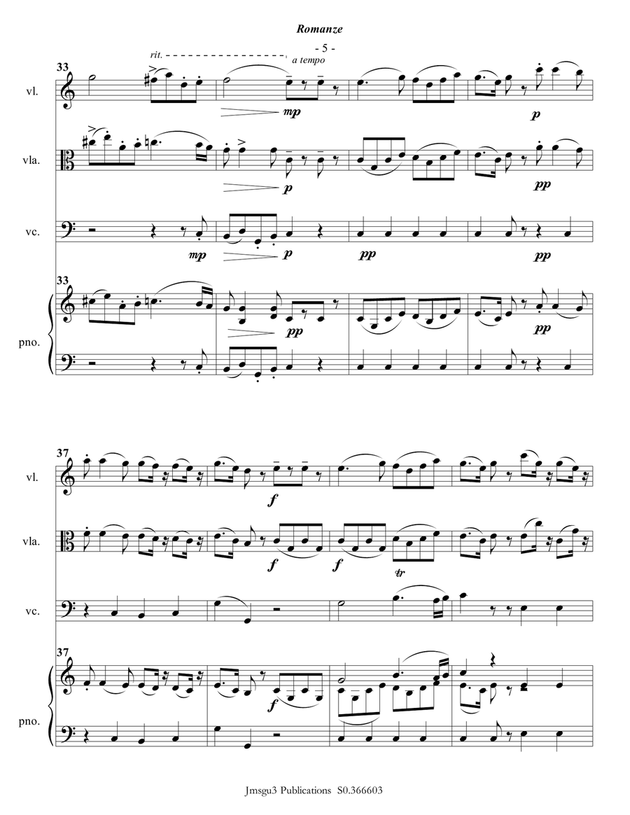 Mozart: Romanze from K. 525 for Piano Quartet Piano Quartet scores gallery preview page 6