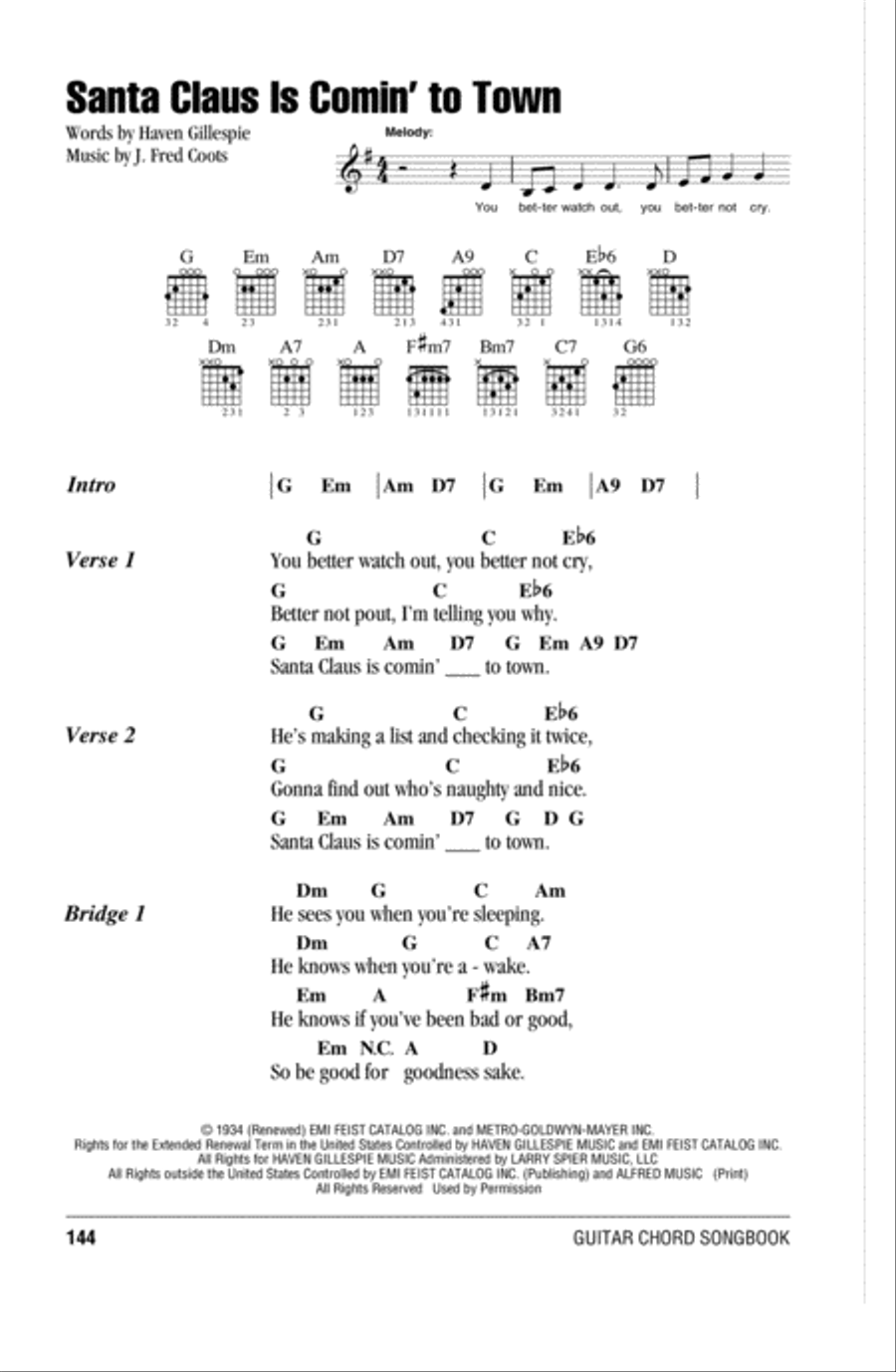 Santa Claus Is Comin' To Town Easy Guitar scores gallery preview page 1