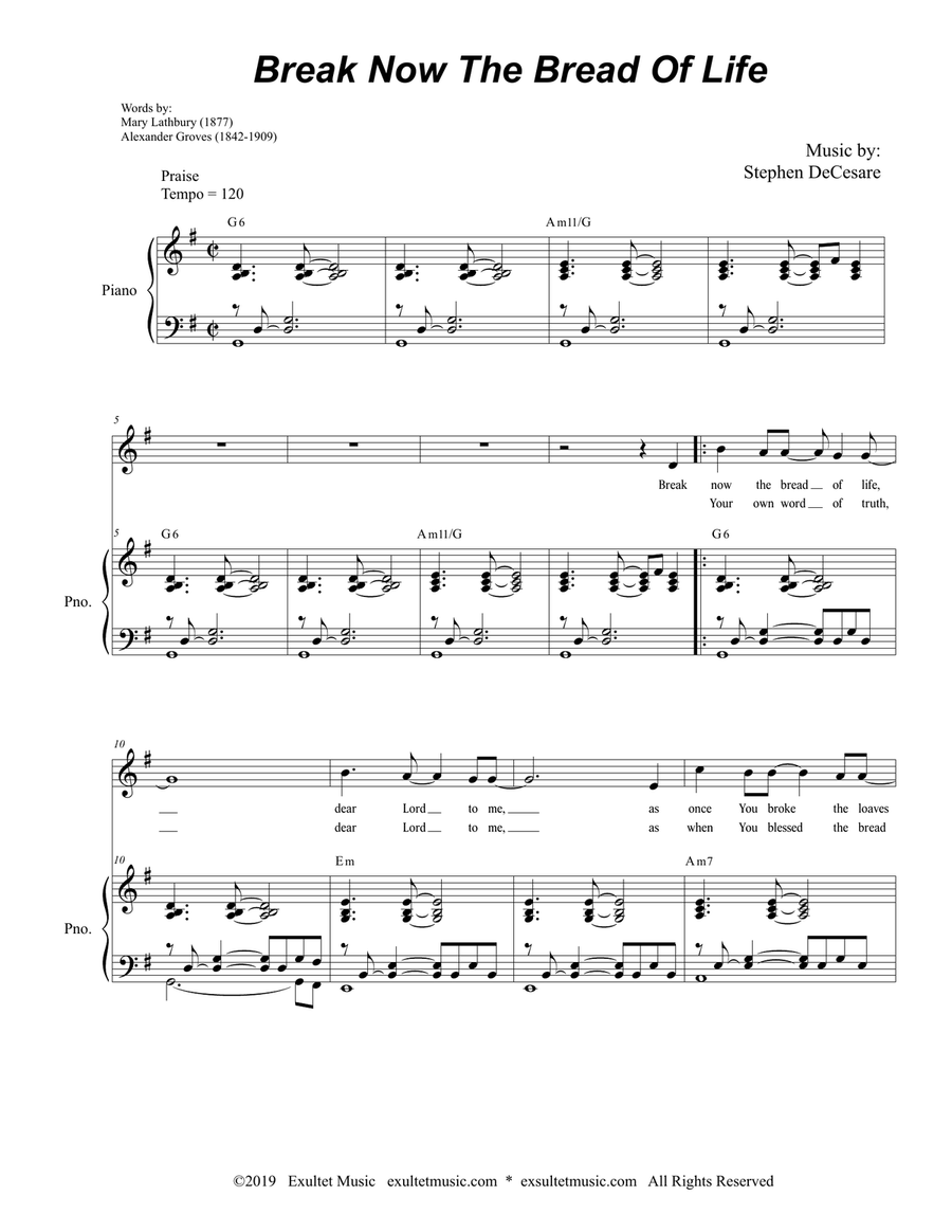 Break Now The Bread Of Life (for Vocal Solo) Piano, Vocal scores gallery preview page 1