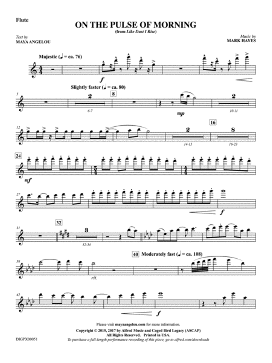 On the Pulse of Morning: Flute Part scores gallery preview page 1