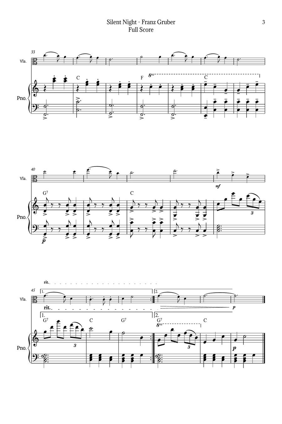 Silent Night for Viola and Piano Chamber Music scores gallery preview page 3