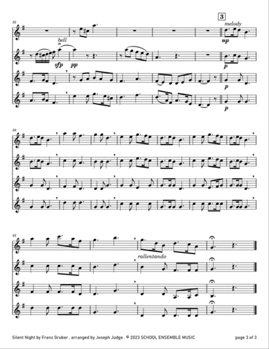 Silent Night for Clarinet Quartet in Schools Clarinet Quartet scores gallery preview page 3