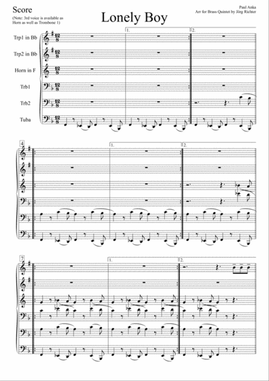 Lonely Boy Brass Ensemble scores gallery preview page 2