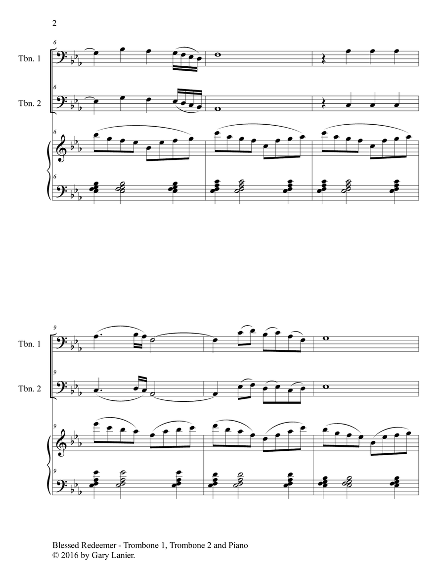 BLESSED REDEEMER (Trio – Trombone 1, Trombone 2 & Piano with Score and Parts) Trombone Trio scores gallery preview page 3