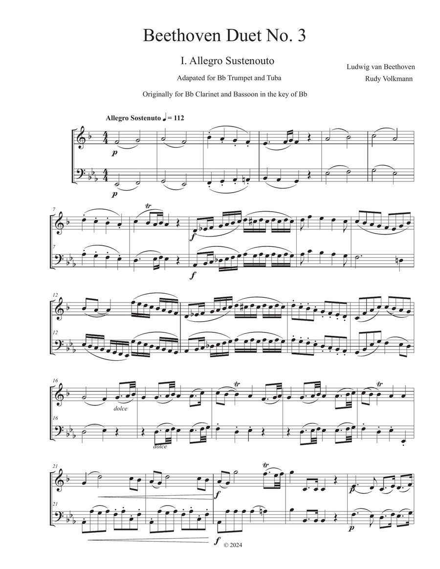 Beethoven Duet No. 3 adapted for Bb Trumpet and Tuba Brass Duet scores gallery preview page 2