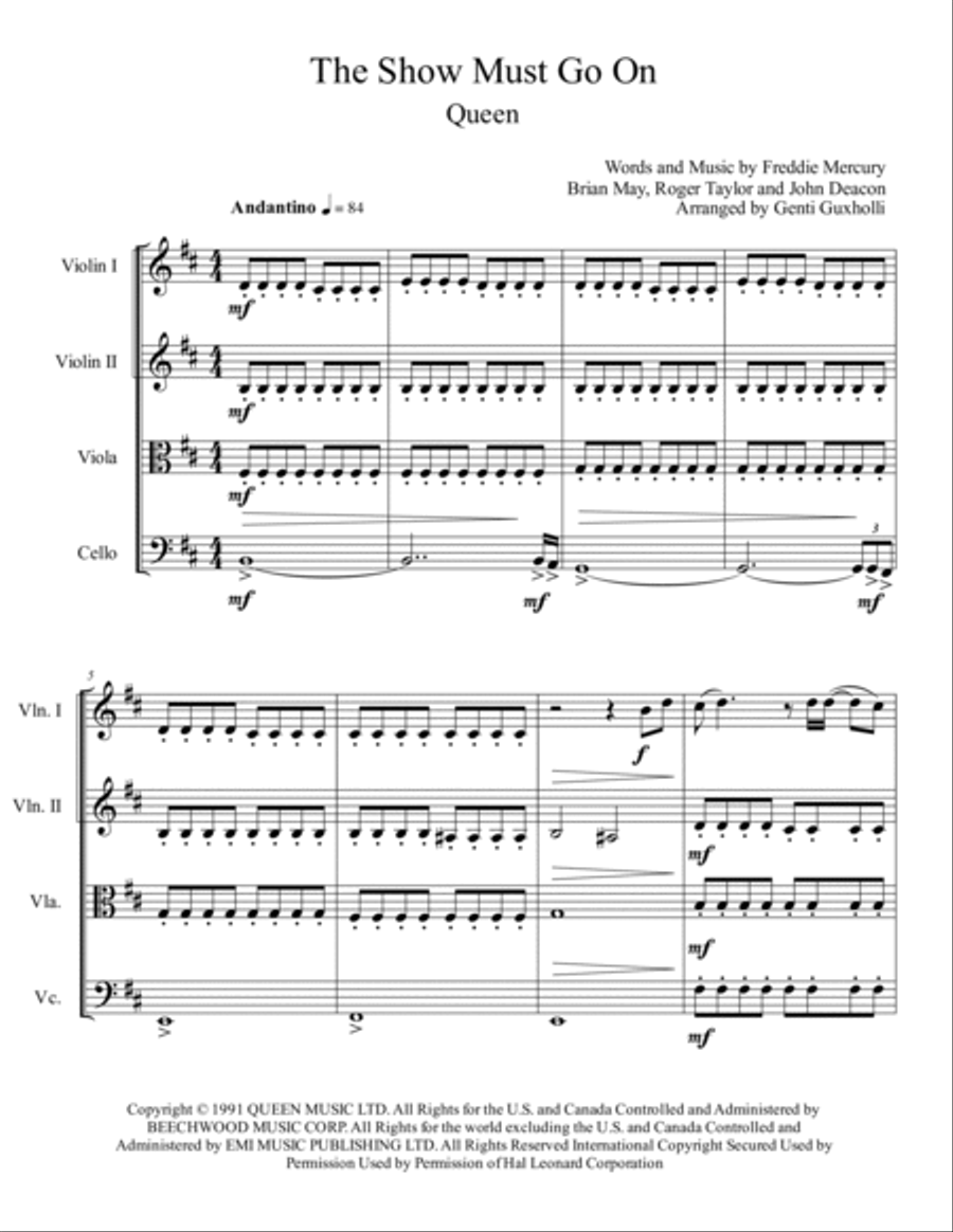 The Show Must Go On String Quartet scores gallery preview page 2