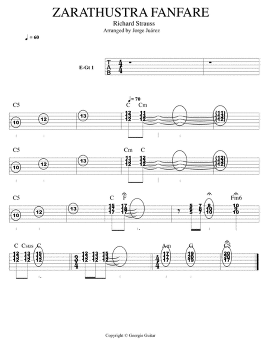 Zarathustra Fanfare - Guitar Tab (duet), Bass, Drums image number null