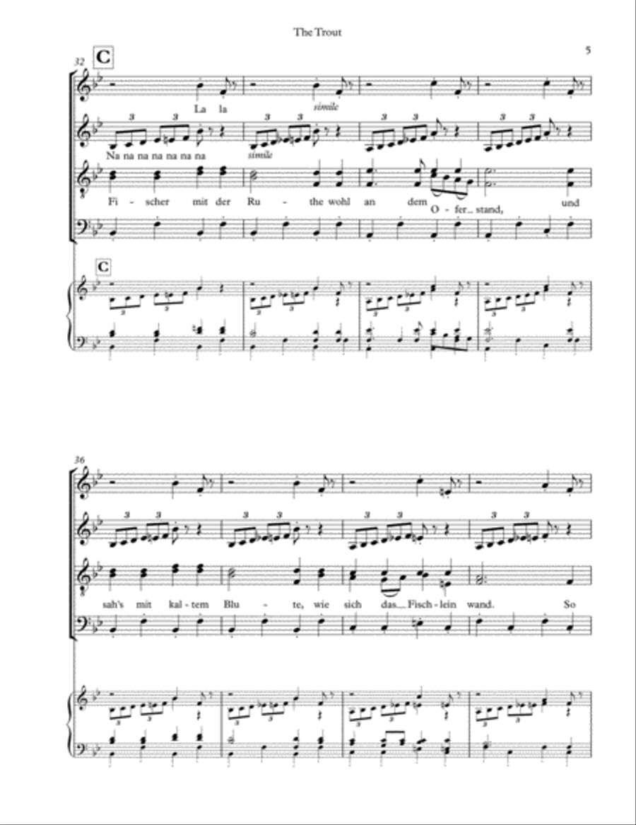 Die Forelle (Schubert). SATB a-cappella 4-Part scores gallery preview page 6