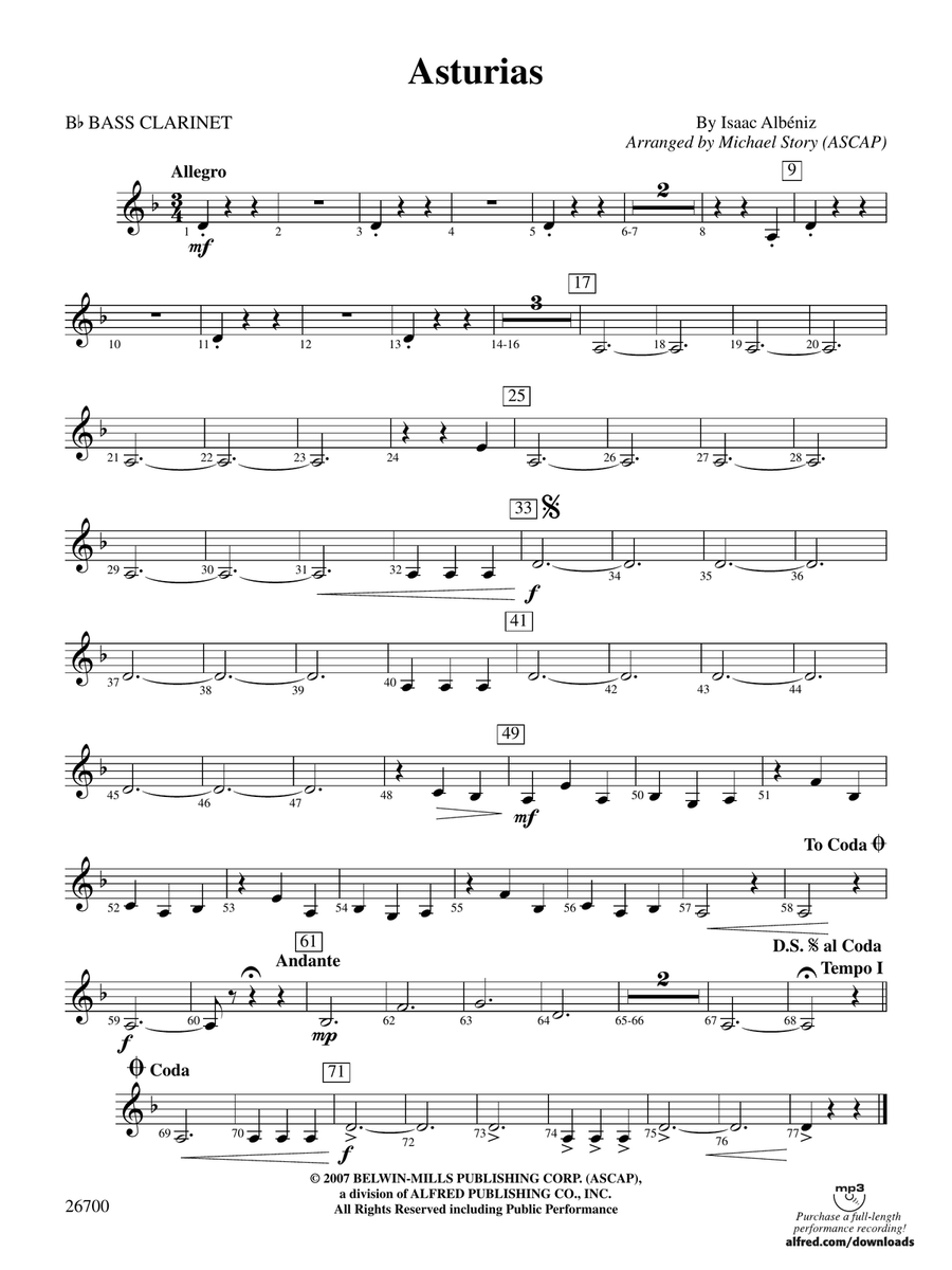 Asturias: B-flat Bass Clarinet
