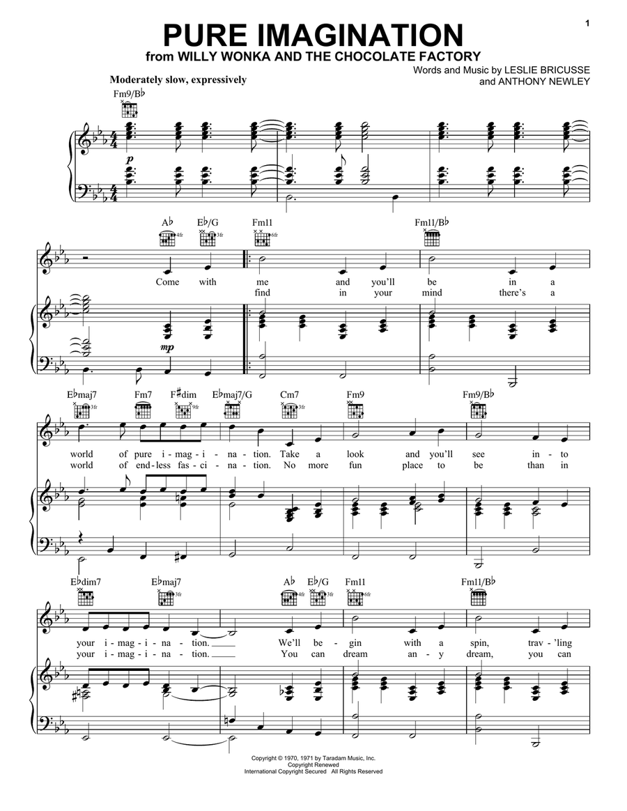 Pure Imagination Pure Imagination Piano, Vocal, Guitar scores gallery preview page 1