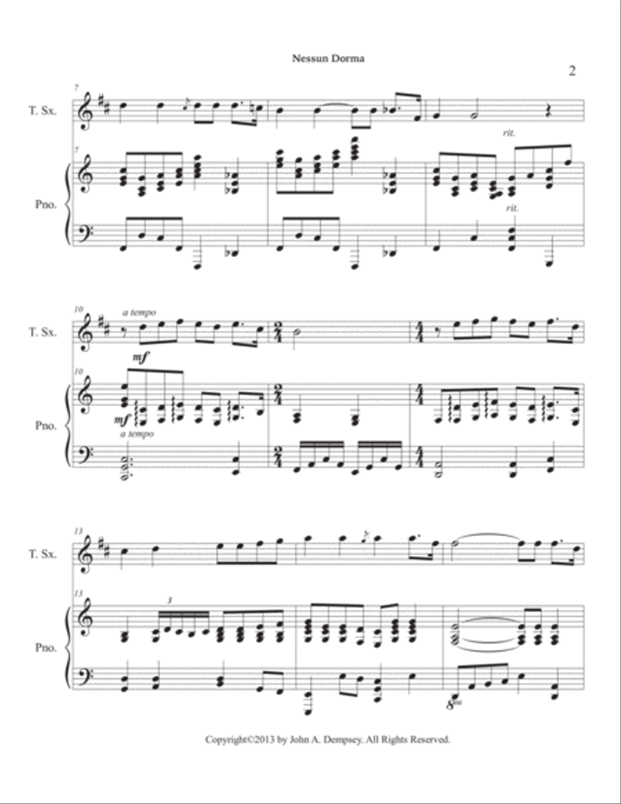 Nessun Dorma (Tenor Sax and Piano) Tenor Saxophone scores gallery preview page 6