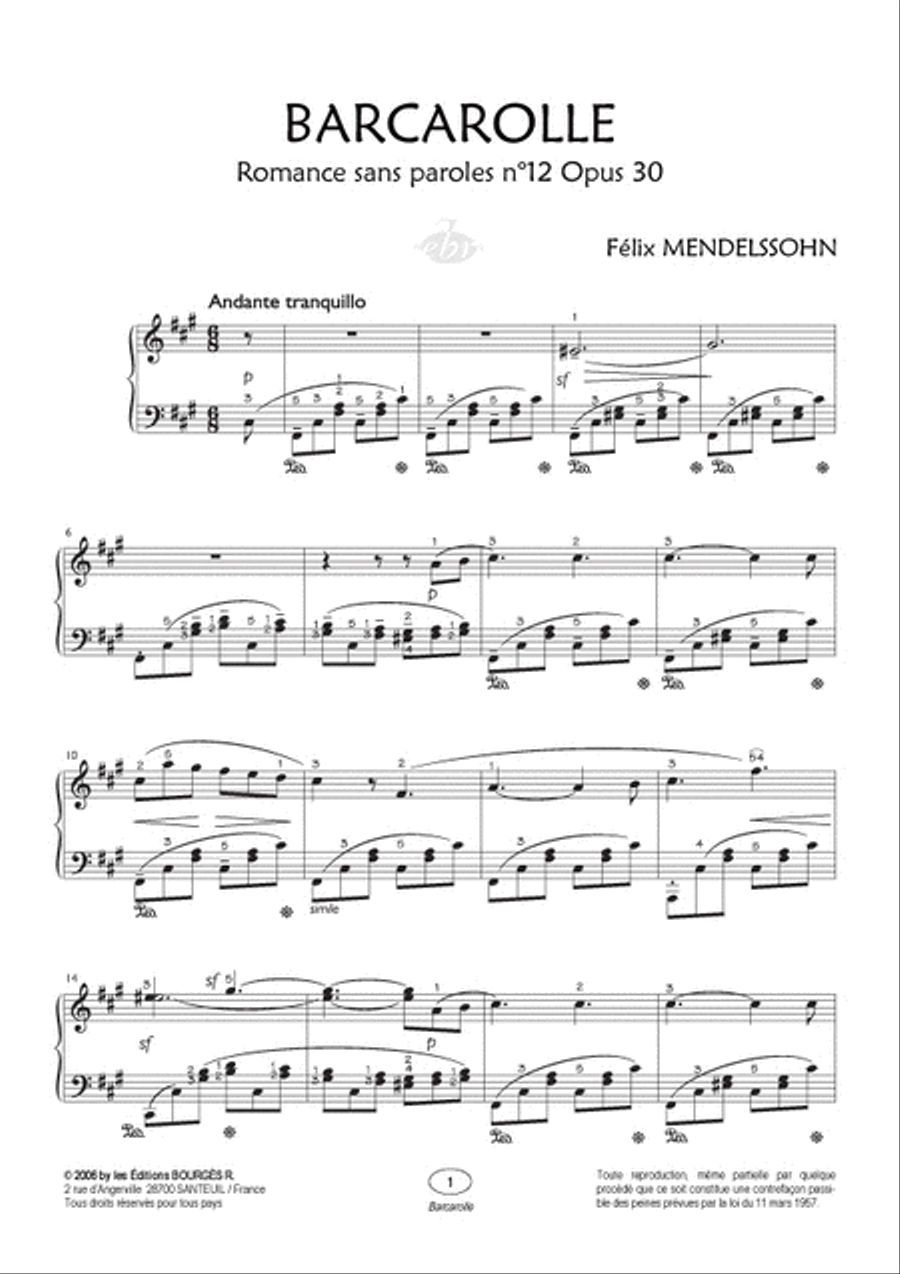 Barcarolle n°12 Opus 30 (Collection Anacrouse) Piano Solo scores gallery preview page 2
