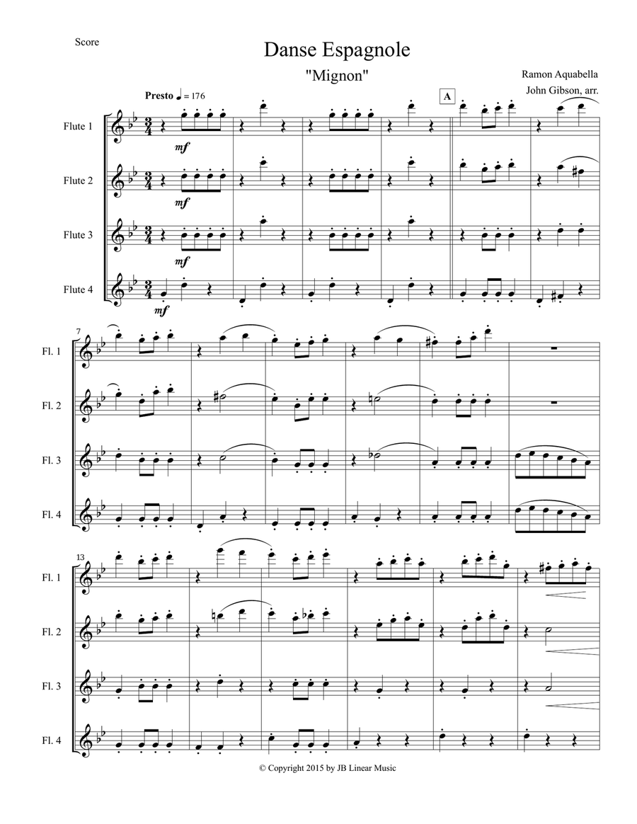 Danse Espagnole for Flute Quartet Flute Quartet scores gallery preview page 2