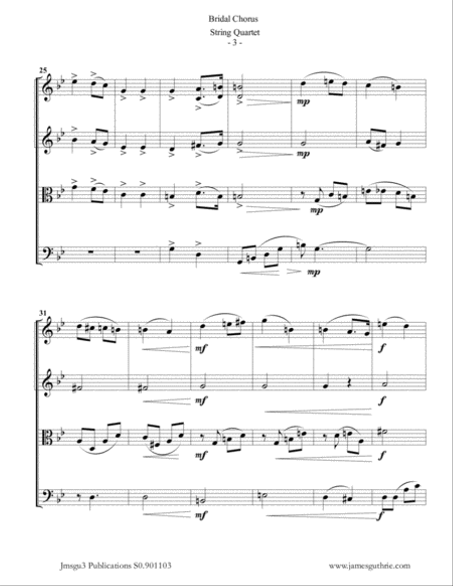 Wagner: Bridal Chorus for String Quartet String Quartet scores gallery preview page 3