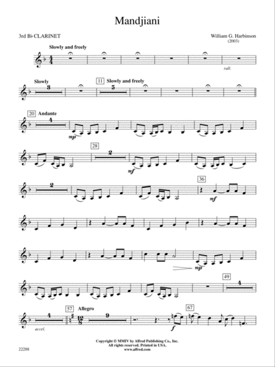 Mandjiani: 3rd B-flat Clarinet Concert Band scores gallery preview page 1