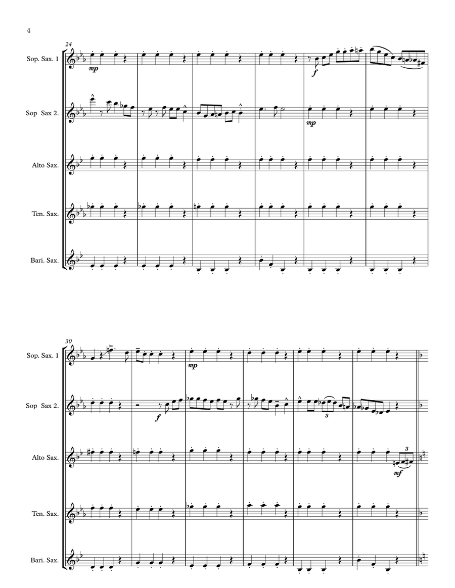 Battle Hymn of the Republic for Saxophone Quintet Saxophone Quintet scores gallery preview page 4