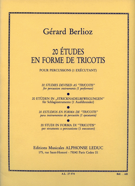 20 Etudes En Forme De 'tricotis' (percussion Solo)