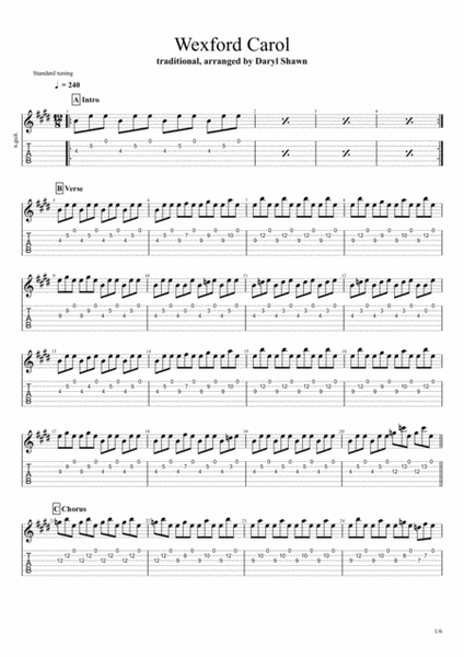 Wexford Carol (traditional), for solo fingerstyle guitar image number null