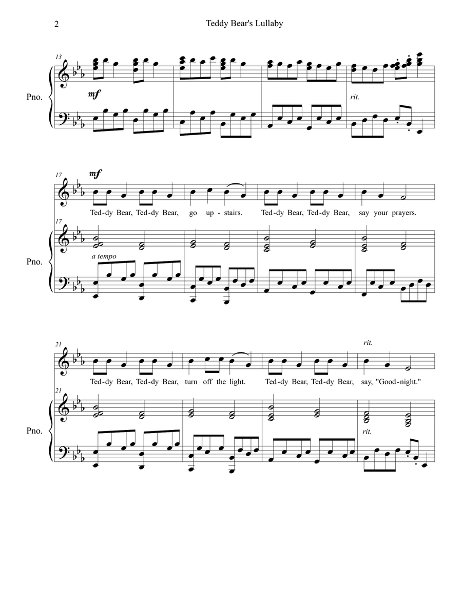 Teddy Bear's Lullaby (Unison, Accompanied) Unison Choir scores gallery preview page 2