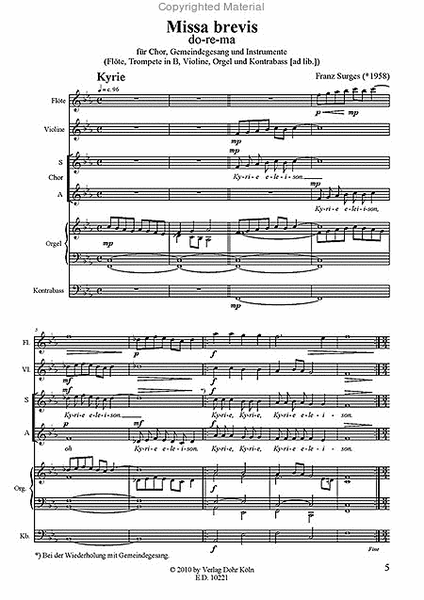 Missa brevis "do-re-ma" (2009) (für Chor, Gemeinde und Instrumente)