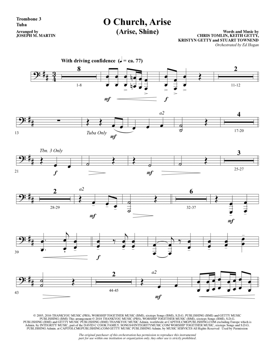 O Church, Arise (Arise, Shine) - Trombone 3/Tuba Choir scores gallery preview page 1