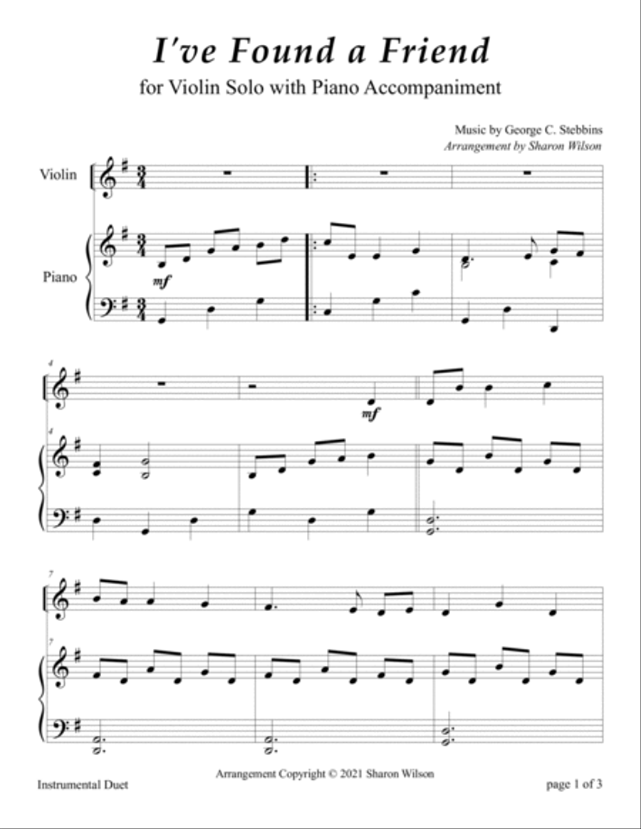 I've Found a Friend (Easy Violin Solo with Piano Accompaniment) Violin Solo scores gallery preview page 3