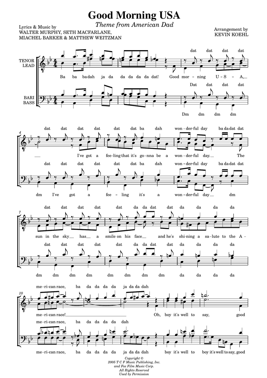 American Dad - Main Title Theme (good Morning U.s.a.) TTBB scores gallery preview page 1