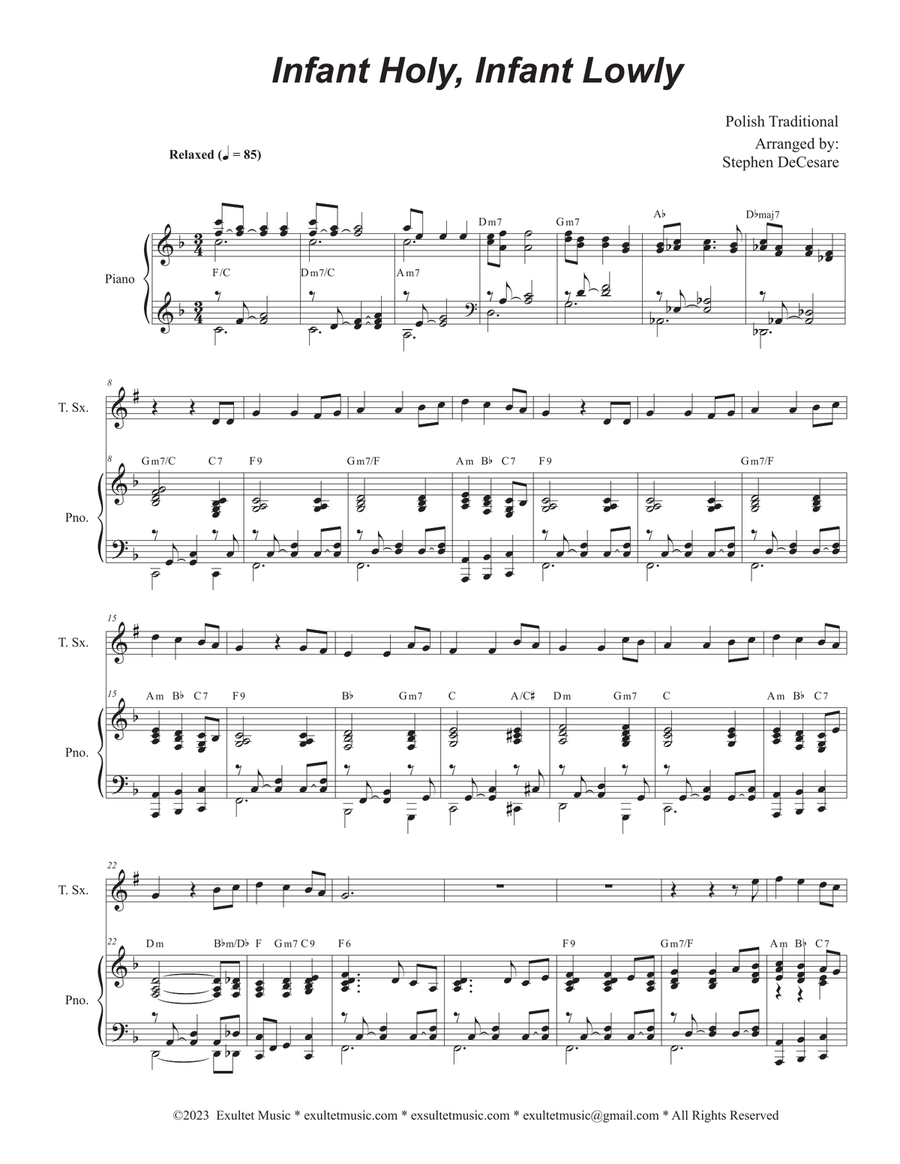 Infant Holy, Infant Lowly (Tenor Saxophone and Piano) Tenor Saxophone scores gallery preview page 1