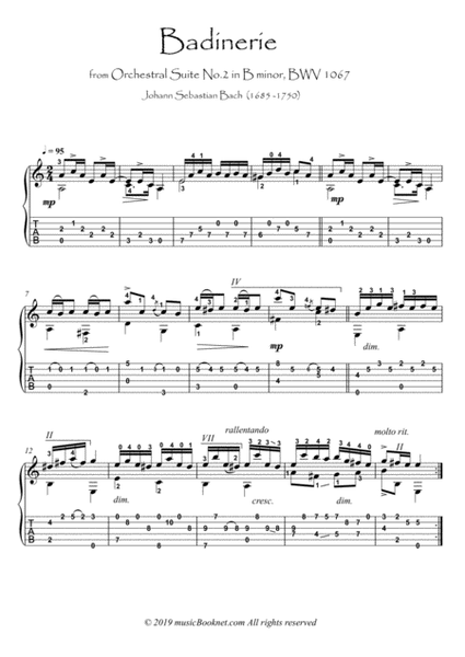 Badinerie by Bach BWV 1067 guitar solo image number null