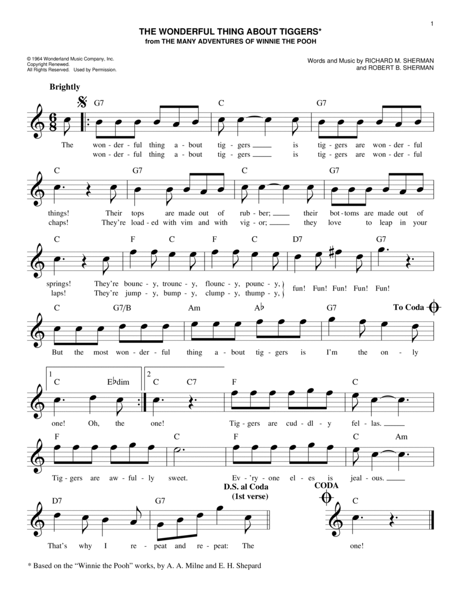 The Wonderful Thing About Tiggers (from The Many Adventures Of Winnie The Pooh) Piano scores gallery preview page 1